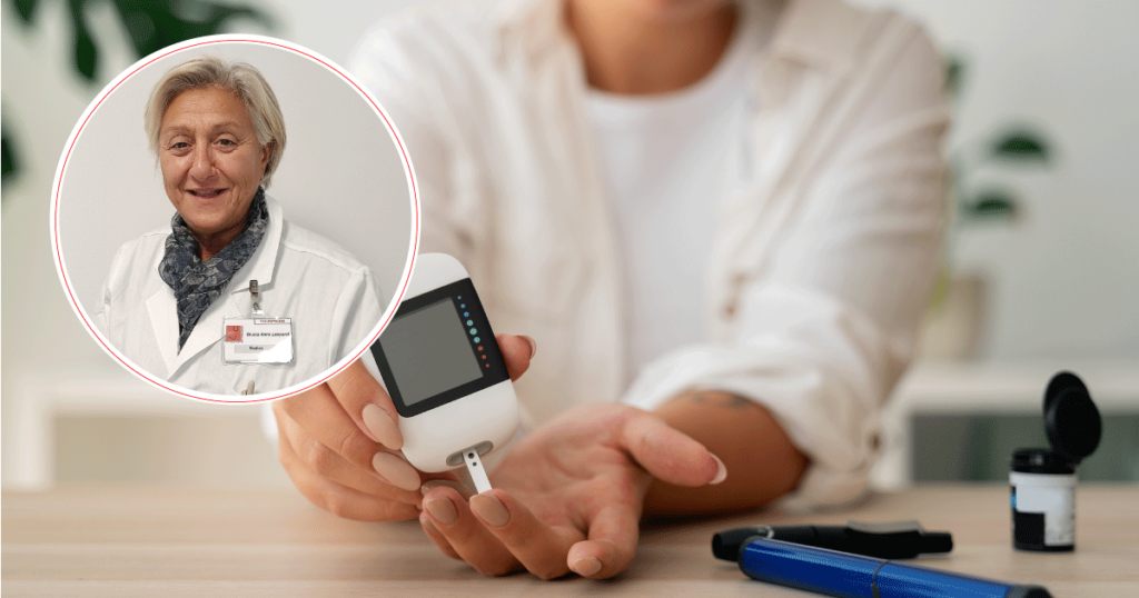 Persona monitora livelli di Glucosio per monitoraggio del diabete