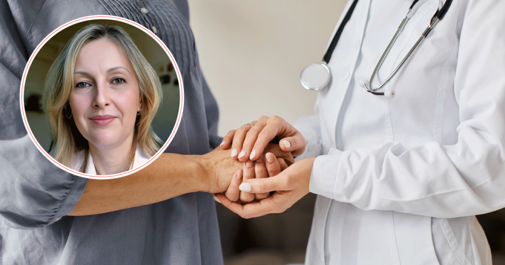 Dottoressa tende la mano a paziente, trattamento per infertilità